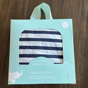 NIB- Monica + Andy Organic Crib Sheet Navy Stripes